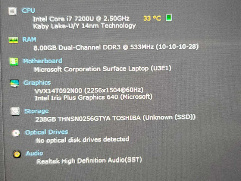 Microsoft Surface Laptop | i7-7200U| 8GB DDR3| 256GB SSD  Î²
