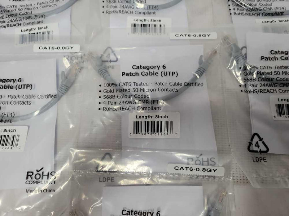 Lot of 10x New 8in Cat 6 UTP 4-Pair 24AWG Patch Cables Q_