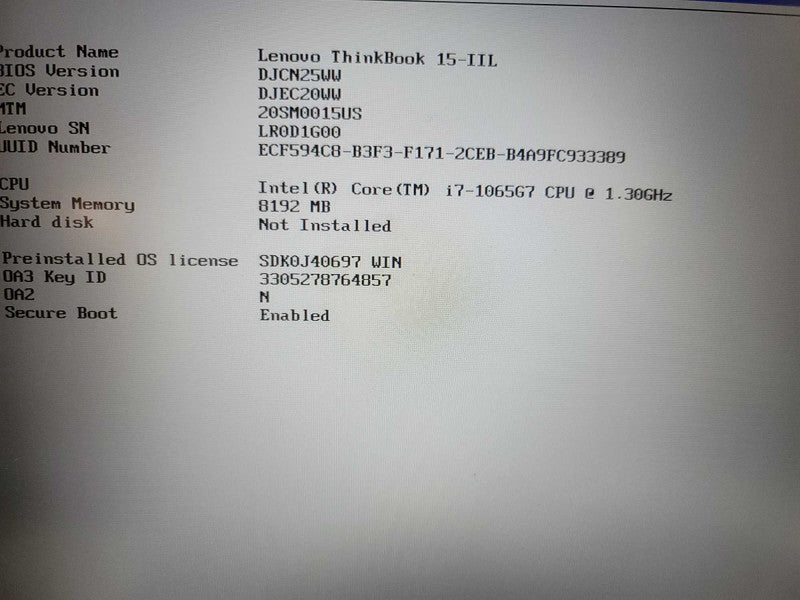 Lenovo ThinkBook 15-IIL| i7-1065G7| 8GB DDR4| NO SSD | PARTS/REPAIR  Î²