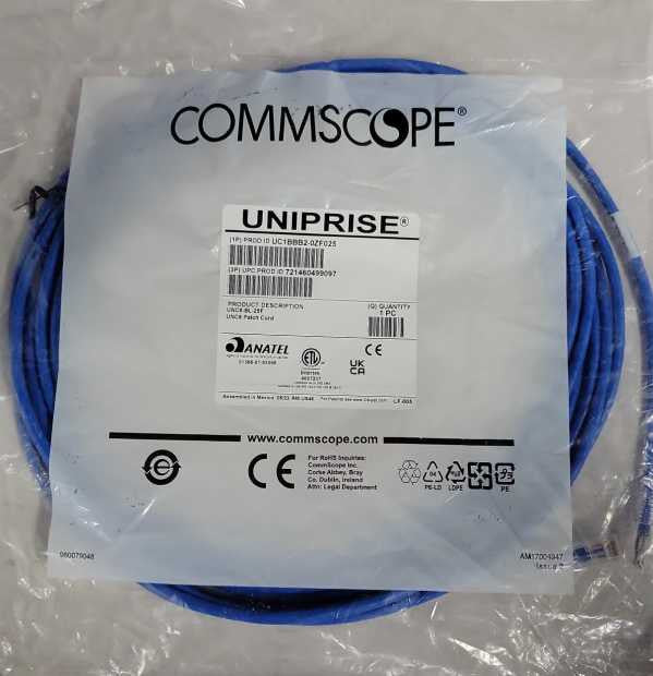 New Commscope Uniprise Cat 6 U/UTP Patch Cord RJ45 4-Pair UNC6-BL-25F 25ft Q_