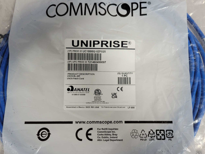 New Commscope Uniprise Cat 6 U/UTP Patch Cord RJ45 4-Pair UNC6-BL-25F 25ft Q_