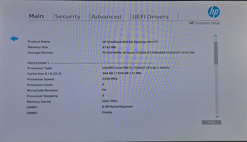 HP EliteDesk 800 G6 USFF | i5-10500T @ 2.30GHz 8GB DDR4 256GB NVMe )