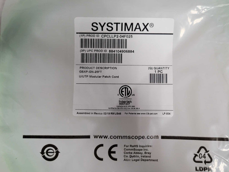 New Commscope Systimax GSXP-GN-25FT Cat 6 Patch Cable 25ft  Q_