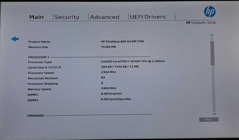 HP EliteDesk 800 G4 USFF | i7-8700T @ 2.40GHz 16GB DDR4 256GB SSD )