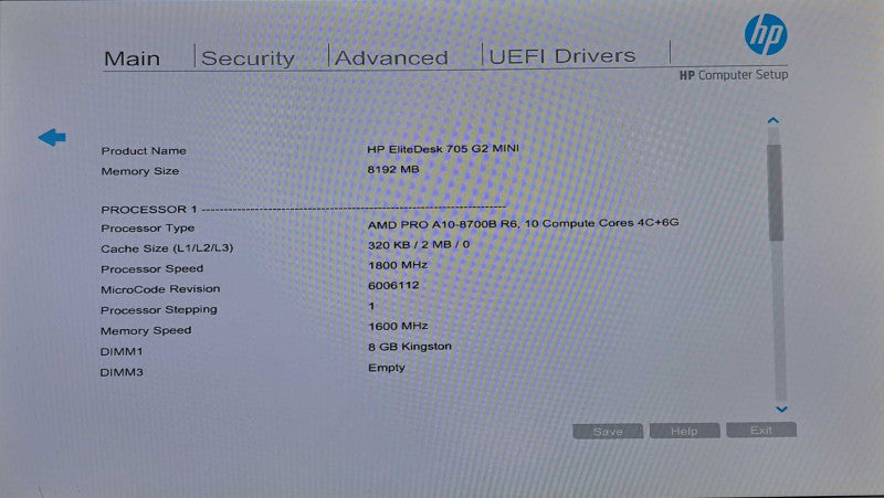 HP EliteDesk 705 G2 USFF | AMD Pro A10-8700B R6 @ 1.80GHz 8GB Ram No HDD/OS )