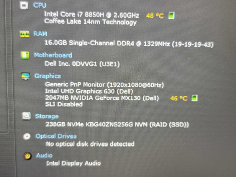 Dell Latitude 5591| i7-8850H| 16GB DDR4| GeForce MX130| 256GB SSD REAED Î²