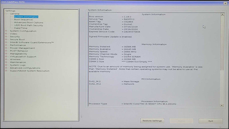 Dell OptiPlex 7070 USFF, i5-9500T 2.20GHz, 16GB DDR4, 256GB SSD, WiFi