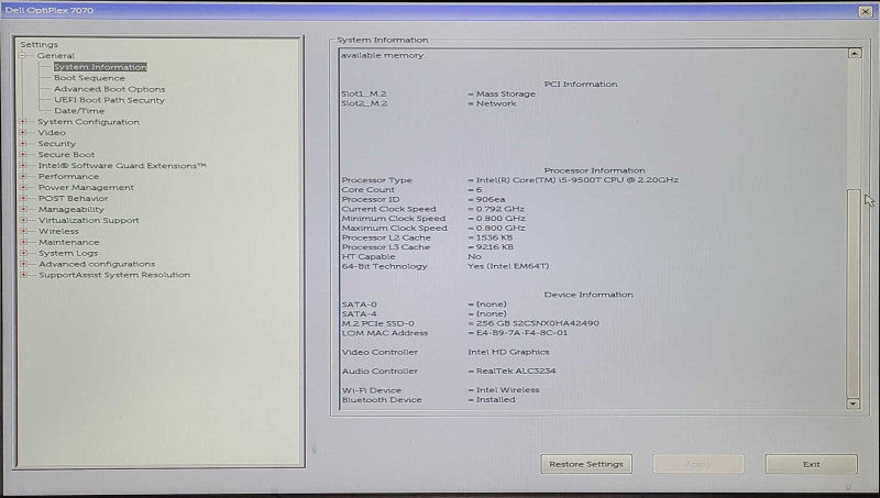 Dell OptiPlex 7070 USFF, i5-9500T 2.20GHz, 16GB DDR4, 256GB SSD, WiFi