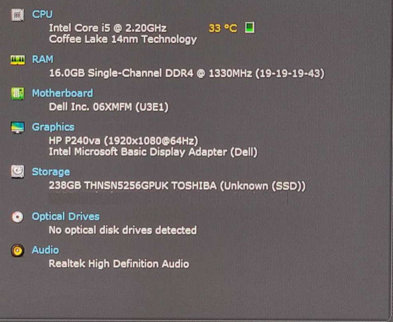 Dell OptiPlex 7070 USFF, i5-9500T 2.20GHz, 16GB DDR4, 256GB SSD, WiFi
