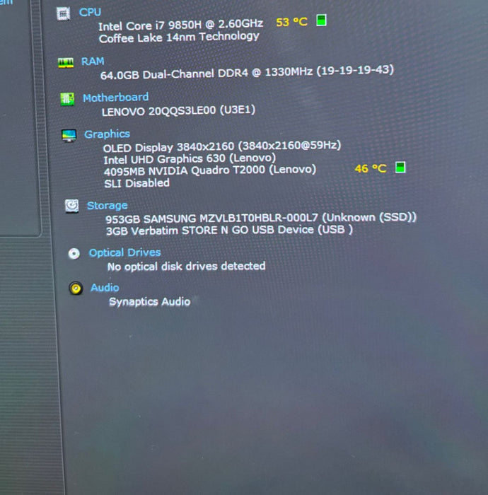 Lenovo ThinkPad P53 i7-9850H QUADRO T2000 4GB 4K TOUCH OLED 64GB 1TBSSD READ!