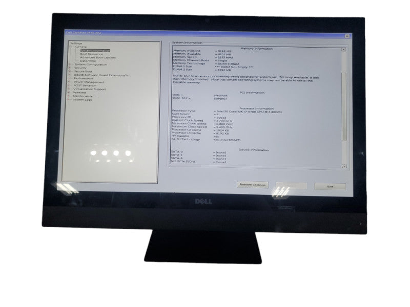 Dell Optiplex 7440 AiO i7-6700 3.4GHz 8GB DDR4 No HDD/SSD |