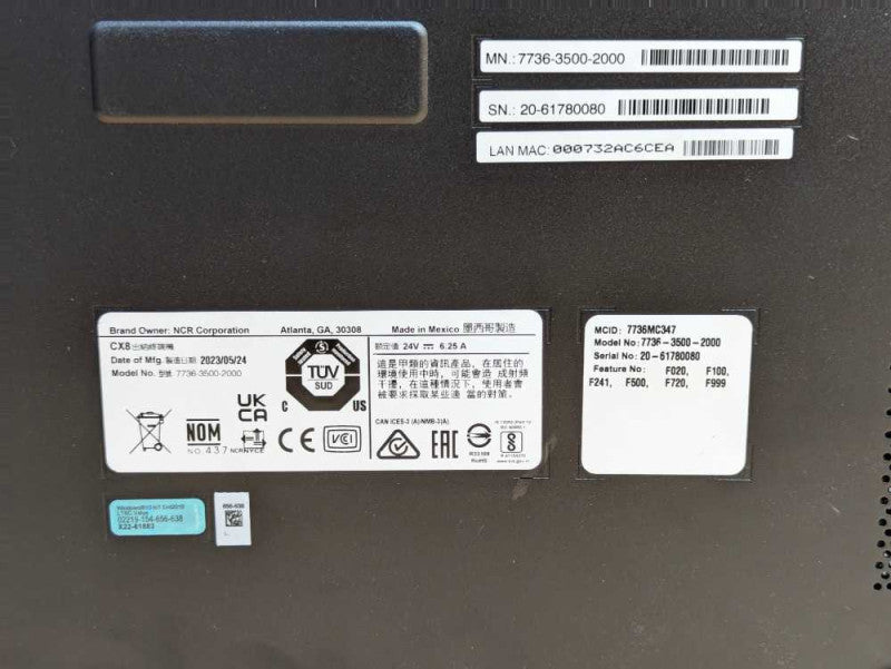 NCR CX8 POS 7736-3500-2000, Intel i5-9500TE @ 2.20Ghz 8GB RAM & 120GB SSD  -