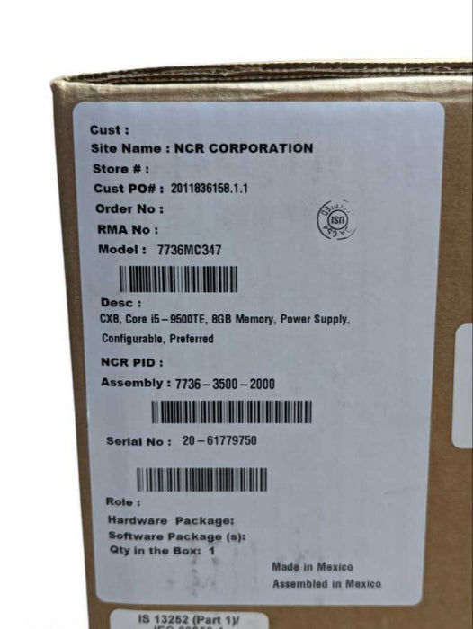New NCR CX8 POS 7736-3500-2000, Intel i5-9500TE @ 2.20Ghz 8GB RAM & 120GB SSD Q-