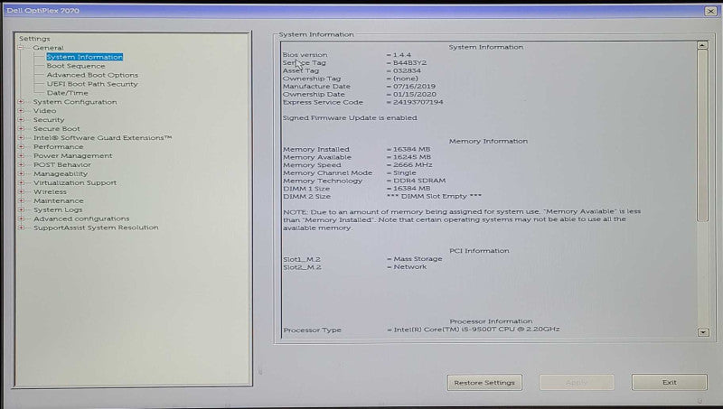 Dell OptiPlex 7070 USFF, i5-9500T 2.20GHz, 16GB DDR4, 256GB SSD, WiFi