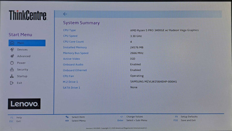 Lenovo M75q-1 USFF Desktop | Ryzen 5 PRO 3400GE 3.30GHz 24GB DDR4 256GB NVMe )