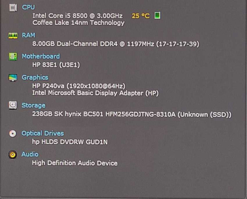 HP EliteDesk 800 G4 SFF i5-8500 3.00GHz, 8GB DDR4, 256GB Nvme
