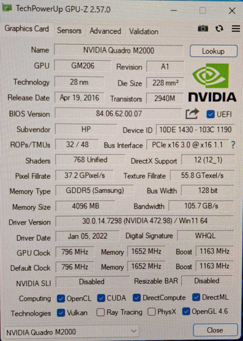 NVIDIA Quadro M2000 | 4GB GDDR5 Graphics Card | 4x Display Port )