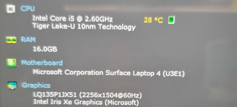 Microsoft Surface Laptop 4| i5-1145G7| 16GB DDR4| NO SSD BIOS LOCKED FOR PART Î²