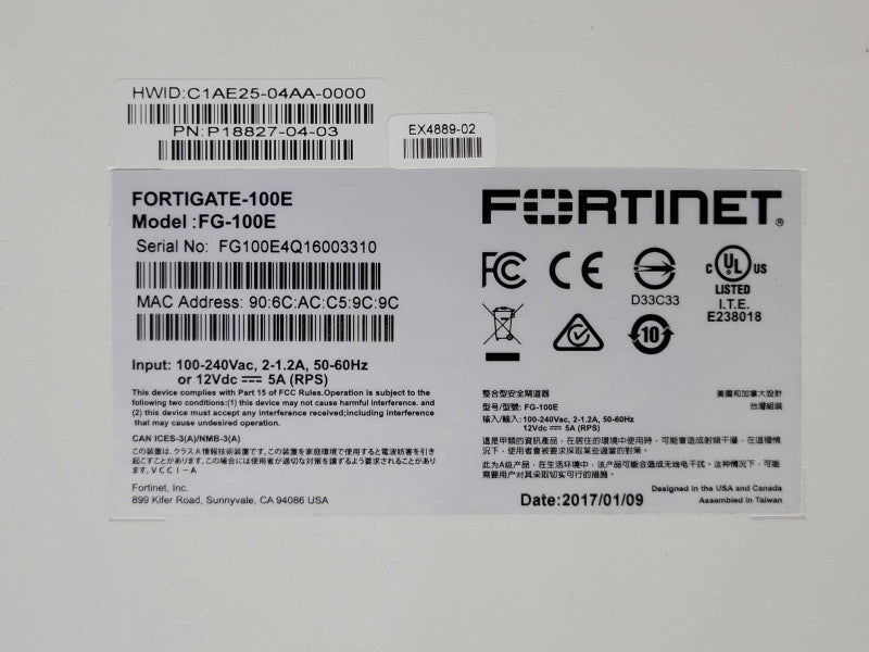 Fortinet FortiGate 100E 16-Port Firewall 2-SFP Security Appliance FG-100E Q_
