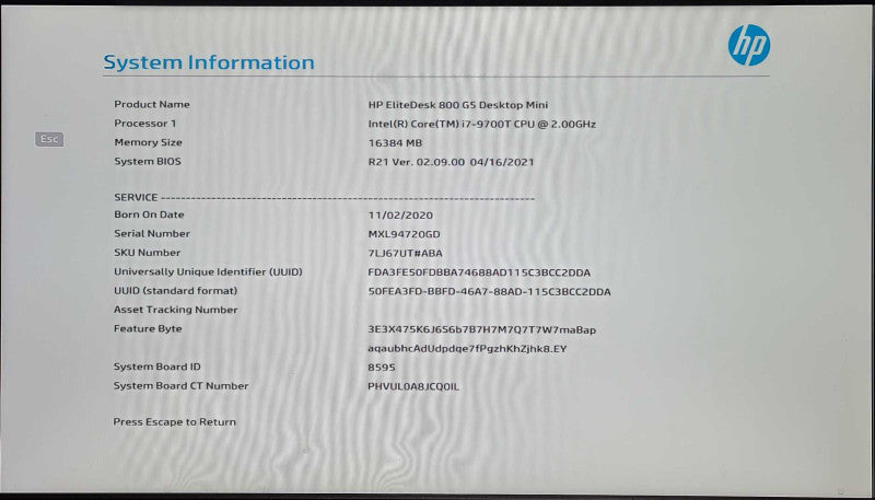 HP EliteDesk 800 G5 Mini, i5-9500T 2.00GHz, 16GB DDR4, 512GB NVMe, WiFi