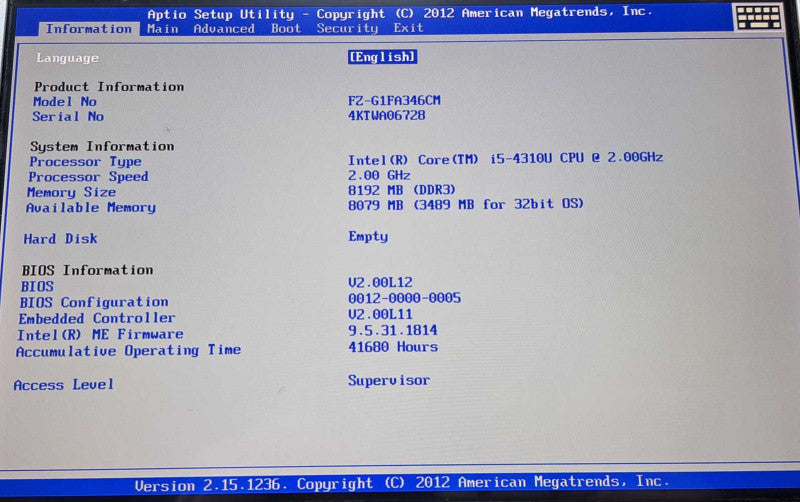 Panasonic Toughpad FZ-G1 | Core i5-4310U @ 2.00GHz 8GB DDR3 No HDD *READ* )