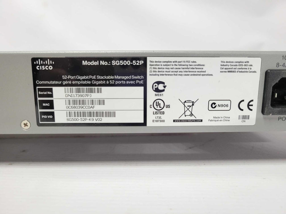 Cisco SG500-52P-K9 52-Port Gigabit PoE Managed Ethernet Switch _