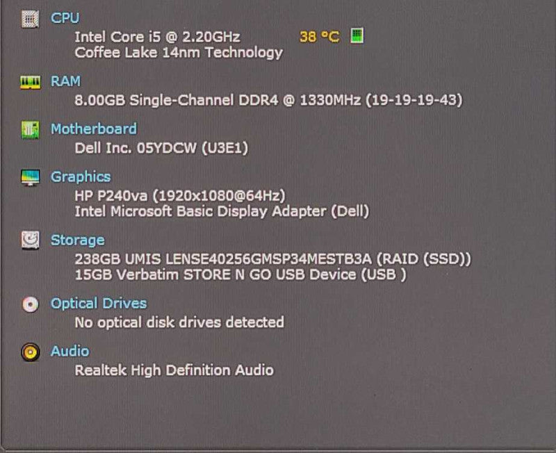 Dell OptiPlex 3070 Micro, i5-9500T 2.20GHz, 8GB DDR4, 256GB NVMe, WiFi, w/PWR