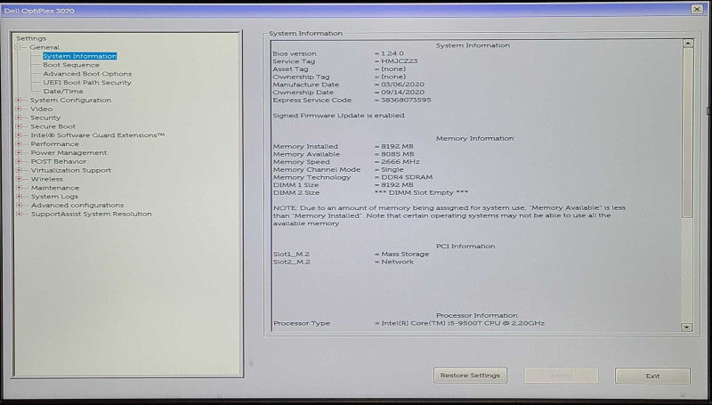 Dell OptiPlex 3070 Micro, i5-9500T 2.20GHz, 8GB DDR4, 256GB NVMe, WiFi, w/PWR
