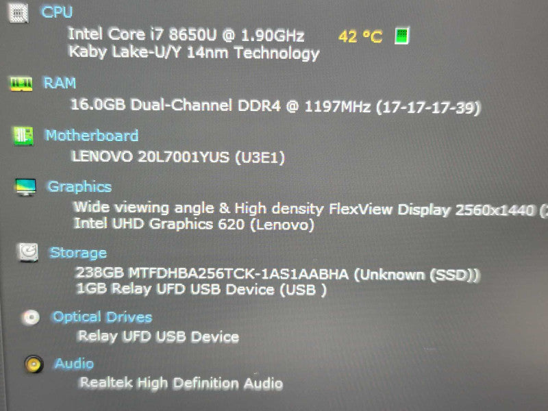 Lenovo ThinkPad T480s | i7-8650U| 16GB DDR4| 256GB SSD **No Battery  Î²