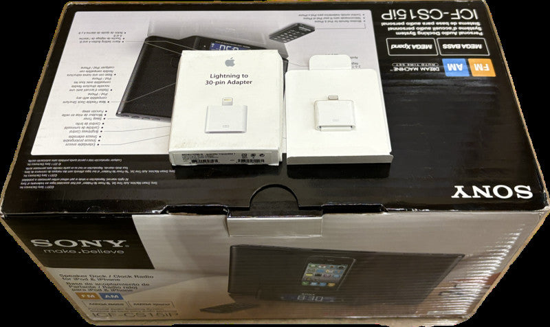 SONY ICF-CS15iP Speaker Dock/Clock Radio For iPhone/iPod NEW W/Bonus Adapter!