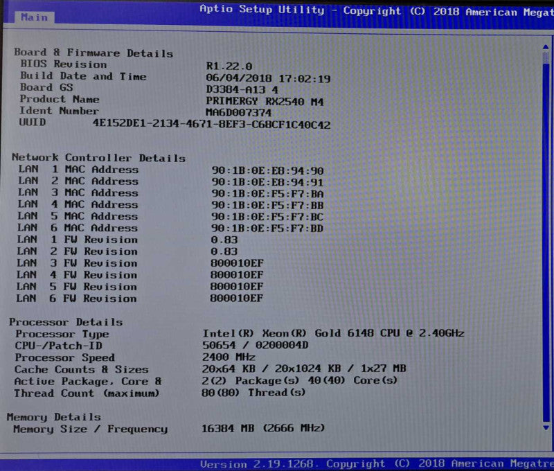 Fujitsu RX2540 M4 2U Server| 2x Xeon Gold 6148 2.4GHz 20C, 16GB, EP400i RAID