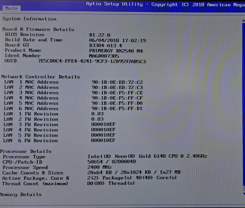 Fujitsu RX2540 M4 2U Server| 2x Xeon Gold 6148 2.4GHz 20C, 64GB, EP400i RAID
