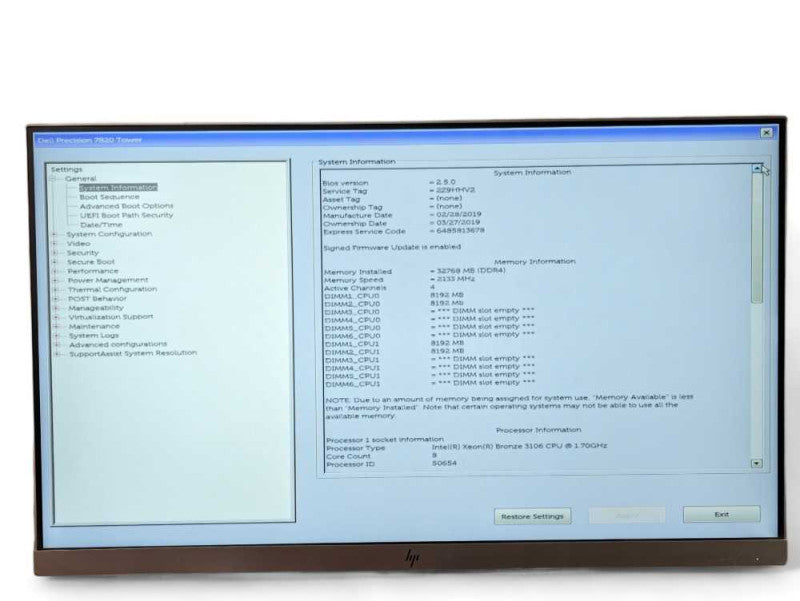 DELL Precision 7820 Workstation with 2x Intel Bronze 3106 @ 1.70GHz, 32GB RAM -