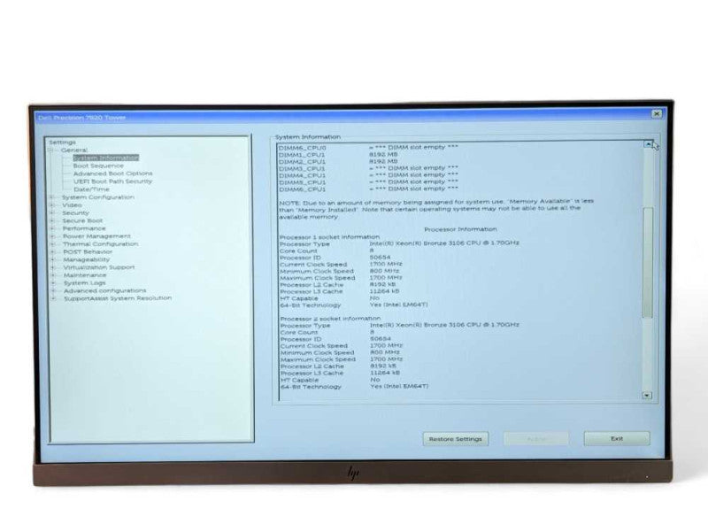 DELL Precision 7820 Workstation with 2x Intel Bronze 3106 @ 1.70GHz, 32GB RAM -
