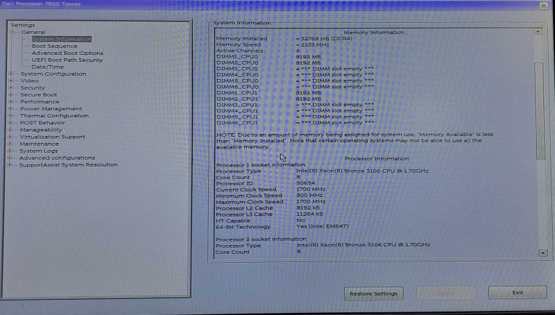 Dell Precision 7820 | 2x Xeon Bronze 3106 1.7GHz 8C, 32GB, 9440-8i, 4x3.5\\"