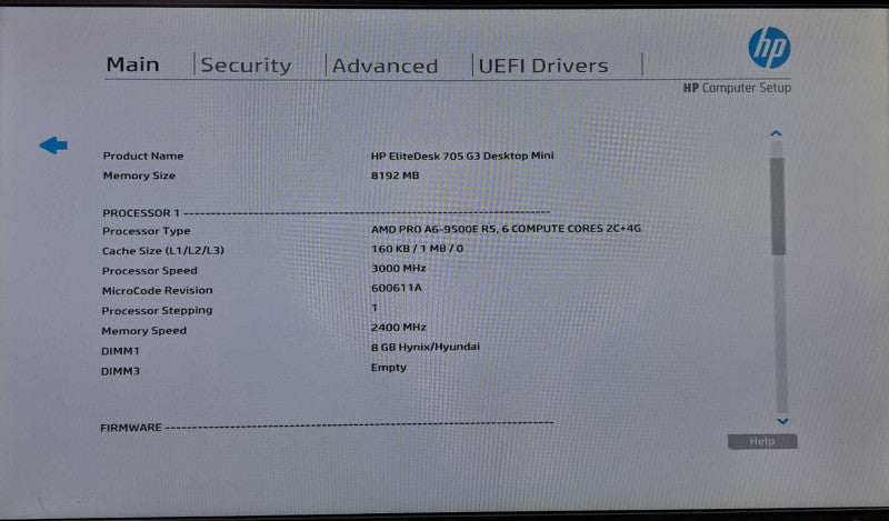 HP EliteDesk 705 G3 USFF | AMD Pro A6-9500E R5 @ 3.00GHz 8GB DDR4 No HDD/OS