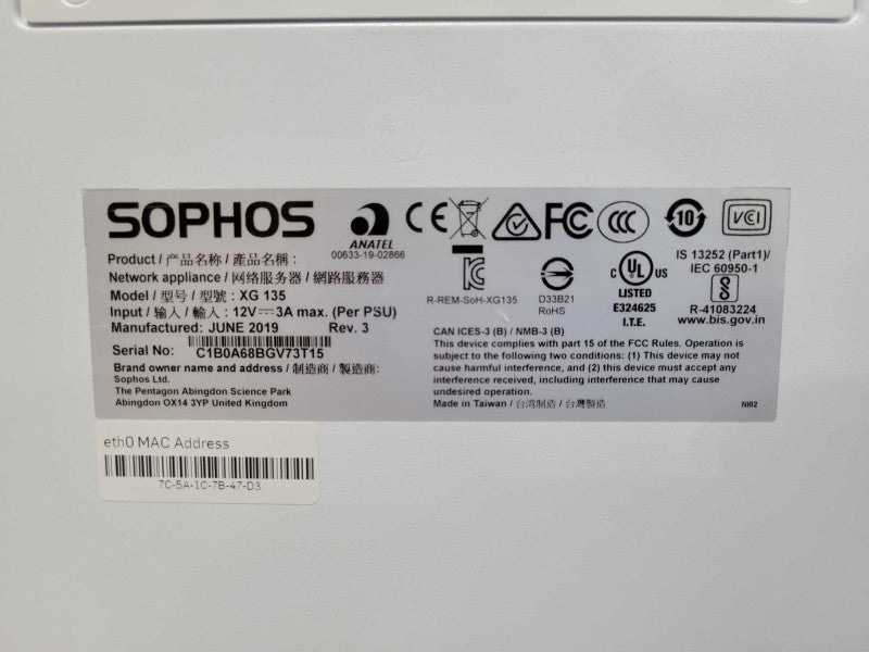 Sophos XG 135 Rev. 3 Firewall Security Appliance, READ _