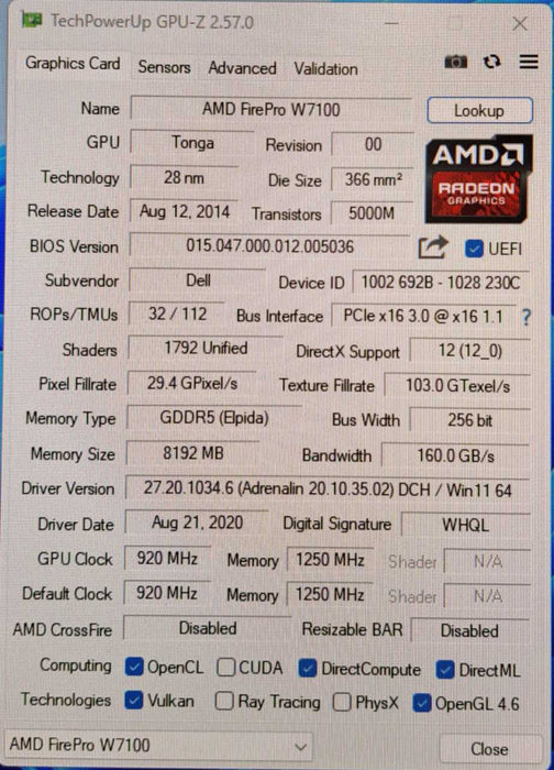 AMD FirePro W7100 | 8GB GDDR5 Graphics Card | 4x DisplayPort + Bracket