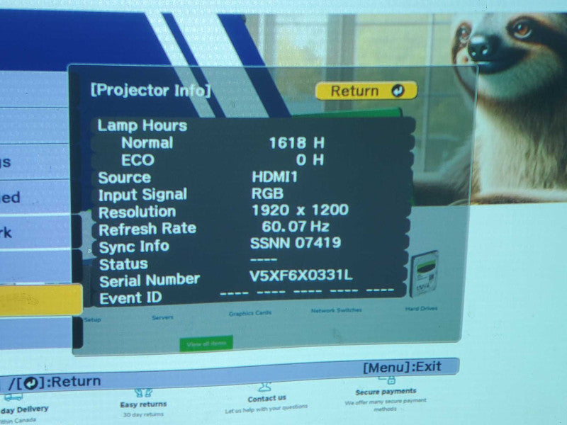 Epson PowerLite 1980WU HDMI Projector 1618 Lamp Hours |