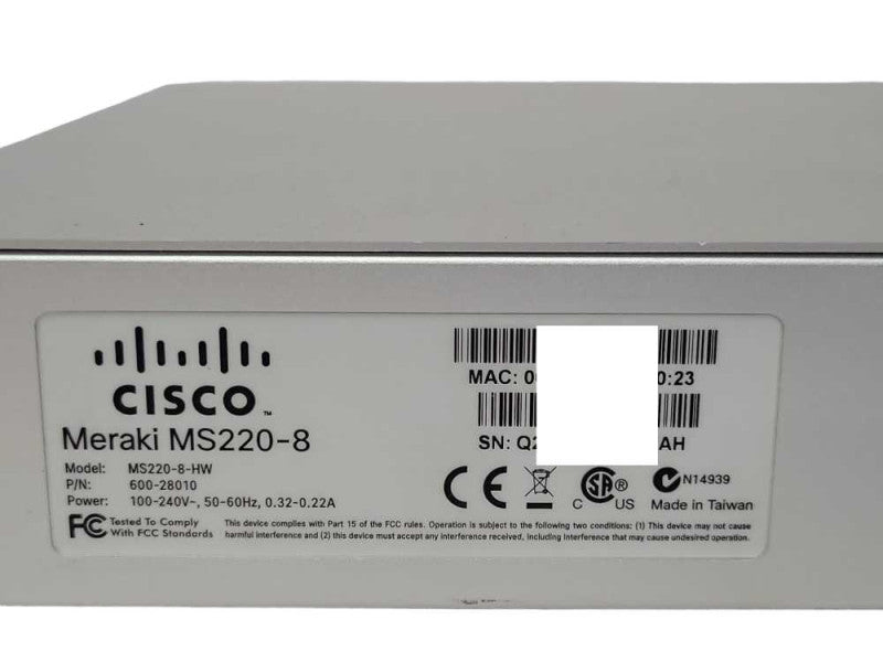 Cisco Meraki MS220-8-HW Cloud Managed Gigabit Switch 8-port Unclaimed _