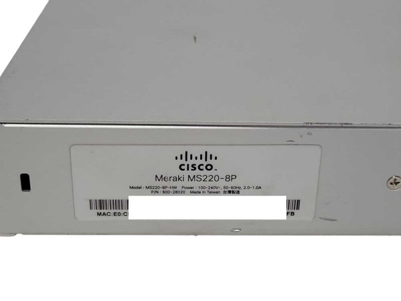 Cisco Meraki MS220-8P-HW 8 Port Desktop Ethernet Switch - UNCLAIMED _