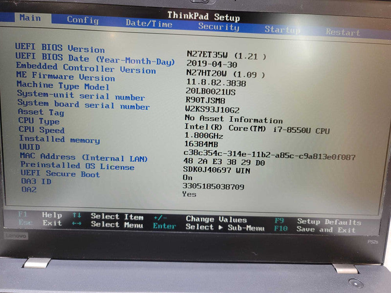 Lenovo ThinkPad P52s| i7-8550U| 16GB DDR4| NO SSD , FOR PARTS/REPAIR  Î²