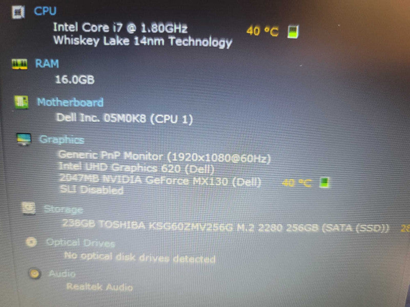 Dell Latitude 3500| i7-8565U| 16GB DDR4| MX130| 256GB SSD | Battery Poor QÎ²