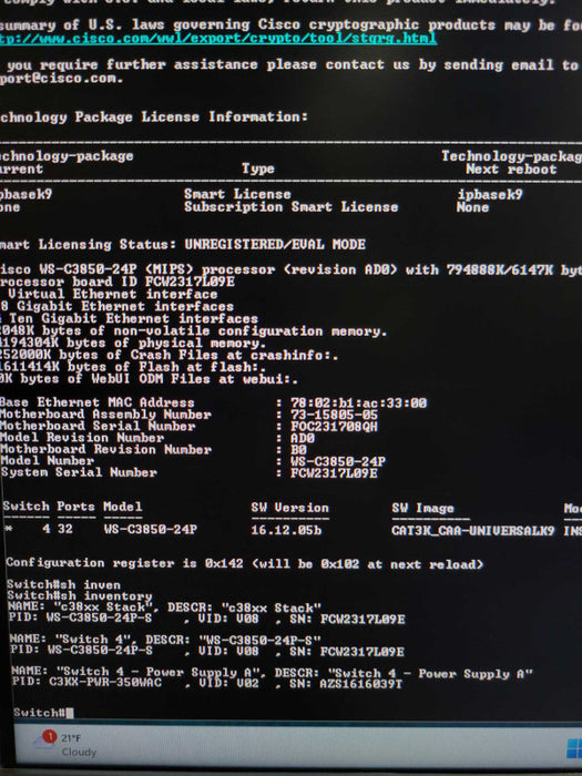 Cisco Catalyst WS-C3850-24P-S 24-Port Gig PoE+C3KX-PWR-350WAC PSU _ _