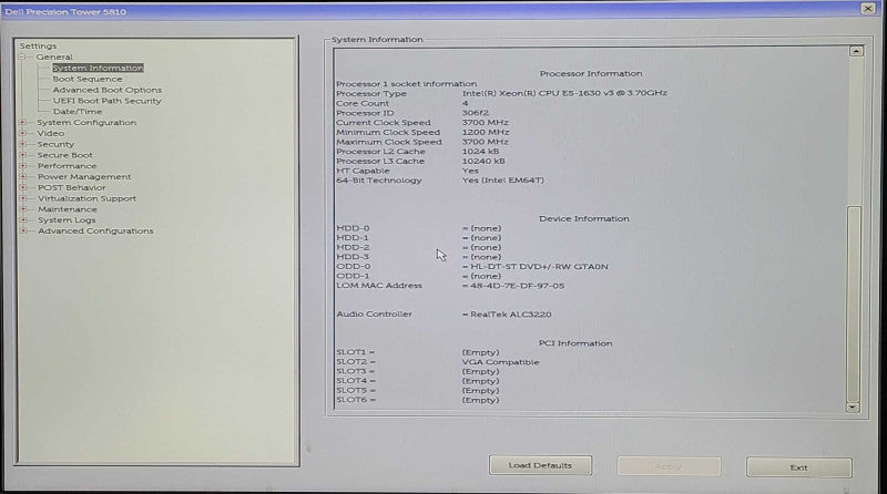 Dell Precision T5810, Xeon E5-1630 v3 3.70GHz, 32GB DDR4, W2100, 1x 685W PSU