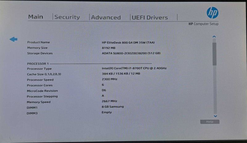 HP EliteDesk 800 G4 DM USFF | i7-8700T @ 2.40GHz 8GB DDR4 512GB SSD + Adapter