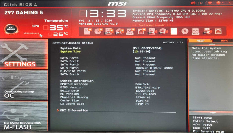 Custom/MSI Tower PC Core i7-4790 3.6Ghz 32GB 2TB HDD 860W PSU _