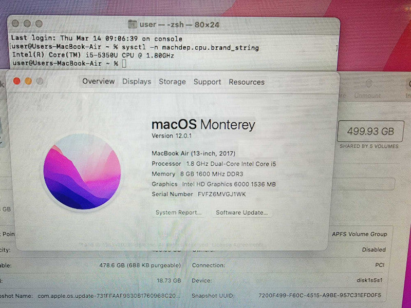 Apple Macbook Air 2017 13\\" Core i5-5350U @ 1.8GHz 8GB DDR3 500GB SSD (