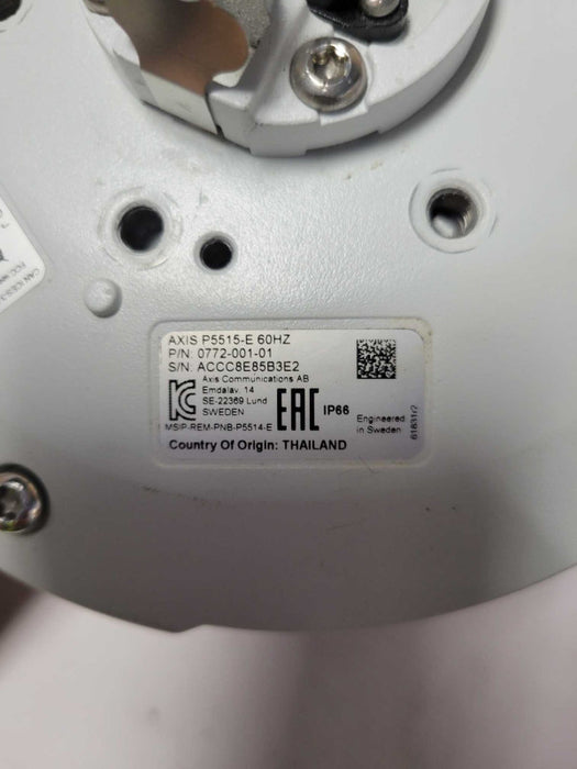 AXIS COMMUNICATIONS Outdoor Network Camera P5515-E 60Hz P/N: 0757-001-01 _