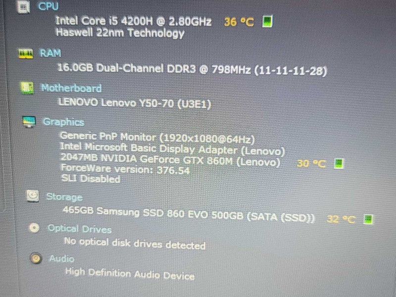 Lenovo y50-70 I5-4200H| 16GB DDR3L| GTX 860M| 500GB SSD  Î²